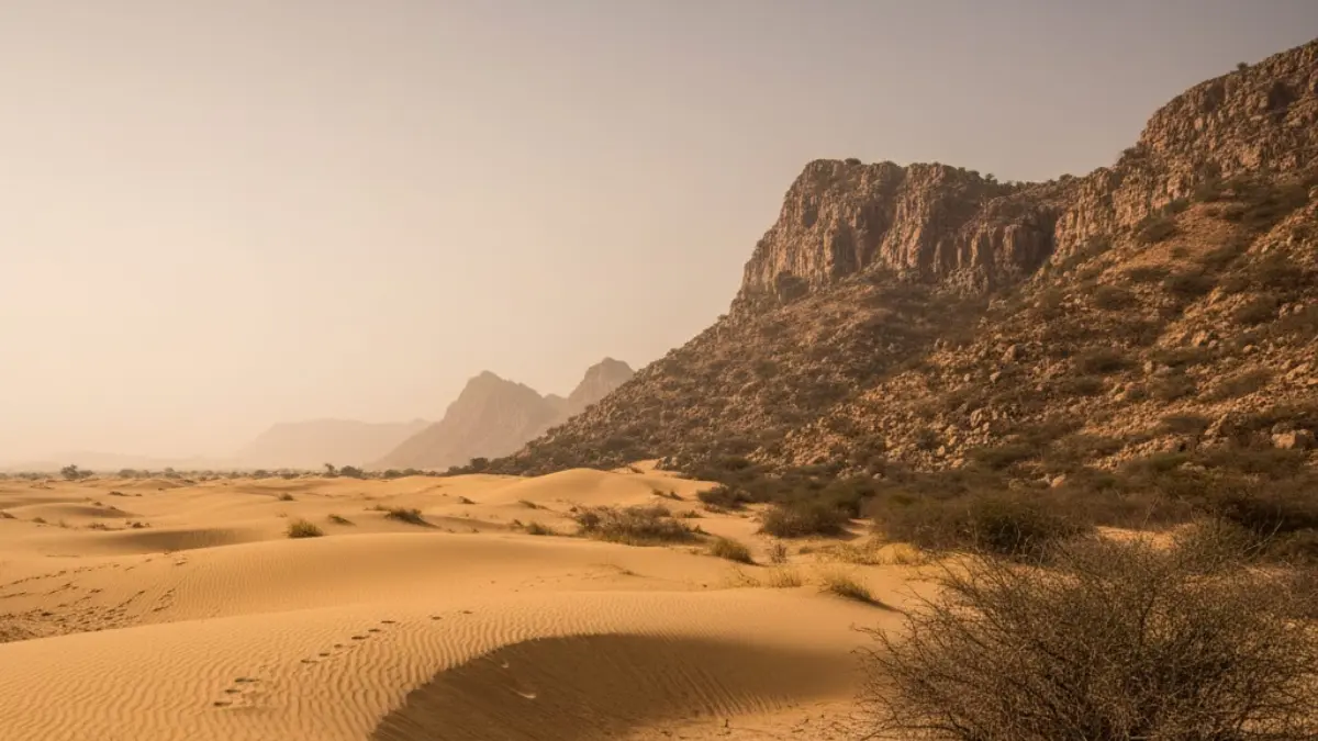 Aravalli Hills acting as a natural barrier between Thar Desert and North Indian plains